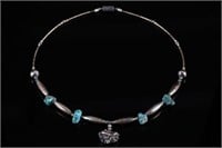Navajo Old Pawn Silver & Turquoise Nugget Necklace