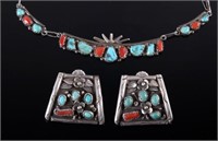 Navajo Turquoise & Coral Old Pawn Jewelry Set