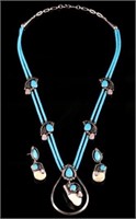 Signed Navajo Elk Ivory & Turquoise Jewelry Set