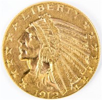 Coin 1912 United States $5 Gold Indian Extra Fine