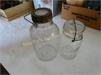 2 Canning jars w/ wire bails - 1 marked Ball