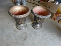 2 Plastic urn flower pots w/ cemented bottoms
