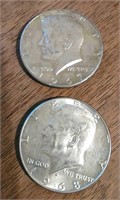 1967 & 1968 D Kennedy 40% Silver Half Dollars