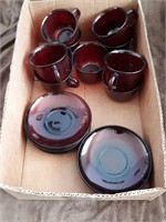 Flat of Ruby Red Coffee Cups and Saucers 9 cups