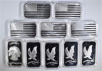 10-ONE OUNCE .999 SILVER BARS IN PLASTIC CAPSULES
