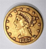 1887-S $5.00 GOLD LIBERTY  VF