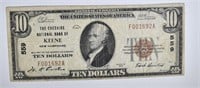 1929 $10.00 NATIONAL NOTE KEENE NEW HAMPSHIRE CIRC