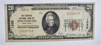 1929 $20.00 NATIONAL NOTE, AMSTERDAM N.Y. CIRC