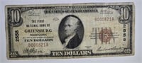 1929 $10.00 NATIONAL NOTE, GREENSBURG PA CIRC