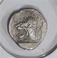5th CENTURY BC SILVER OBOL MYSIA GREEK LION HEAD