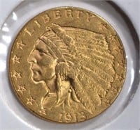1913 $2 1/2 GOLD INDIAN HEAD  CH BU