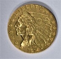 1914 $2 1/2 GOLD INDIAN HEAD  GEM BU