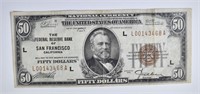 1929 $50.00 FRB NOTE SAN FRANCISCO, VF+