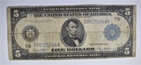 1914 $5.00 FEDERAL RESERVE NOTE, CIRC