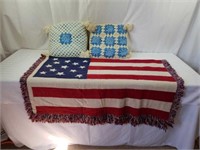 American flag throw blanket, 2 accent pillows
