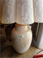 CREAM COLORED LAMP W/ FLORAL SHADE