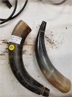 TWO OLD COW HORN BLOWING HORNS