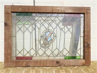 STAINED GLASS TRANSOM WINDOW WITH CREST