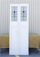 PAIR OF PANTRY DOORS WITH STAINED GLASS