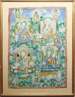 Tibetan Thangka Buddhas & Tara Gouache on Textile