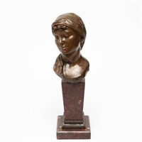 Eugene Rossi Young Girl Bust Bronze Sculpture
