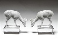 Lalique Crystal "Deer" Figurines, Pair