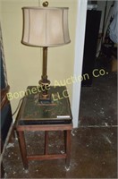 END TABLE W/ LAMP & OIL ON BOARD