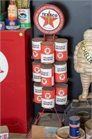 Texaco Oil Can Display with 12 Cans
