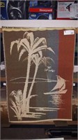 Palm tree and boat tapestry