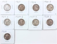 Coin 9 Standing Liberty Quarters 1920's-30's