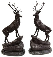 (2) PATINATED BRONZE STAGS AFTER JULES MOIGNIEZ