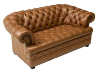 ENGLISH CHESTERFIELD TUFTED BROWN LEATHER SOFA