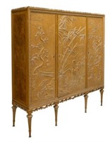 LOUIS XVI STYLE CABINET, CARVED ASIAN SCENES