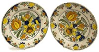 (PAIR) DELFT POLYCHROME PLATES CHARGERS, 18TH C.