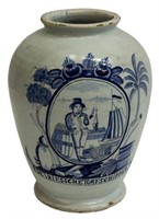 DELFT BLUE & WHITE POTTERY TOBACCO JAR, 19TH C.