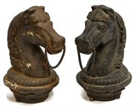 (PAIR) CAST IRON HORSE HEAD HITCHING POST FINIALS