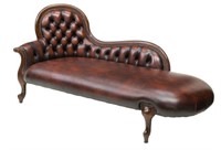 ENGLISH BUTTON-TUFTED OXBLOOD LEATHER CHAISE