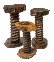 (3) FRENCH FRUITWOOD GRAPE PRESS SCREW STANDS