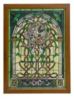 FRAMED MULTI-COLOR STAINED LEADED GLASS PANEL