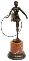 AFTER ALONZO ART DECO STYLE BRONZE WOMAN WITH HOOP