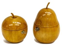 2) ENGLISH FRUITWOOD APPLE & PEAR FORM TEA CADDIES