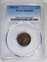 1911-S LINCOLN CENT PCGS MS65BN