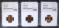 3-1961 LINCOLN CENTS, NGC MS-66 RED