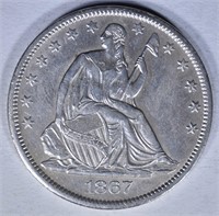 1867-S SEATED HALF DOLLAR  AU