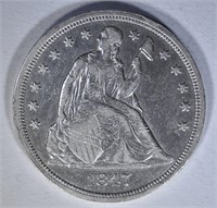 1847 SEATED DOLLAR  AU+