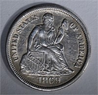 1869-S SEATED LIBERTY DIME AU