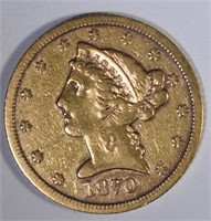 1870 S $5.00 GOLD LIBERTY  XF+