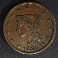 1843 LARGE CENT, CHOICE XF
