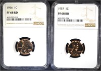 1956 & 1957 LINCOLN CENT  NGC PF68 RD