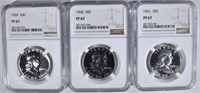 1959, 60 & 61 FRANKLIN HALF DOLLARS, NGC PF-67